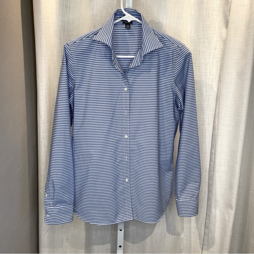 Chaps | Blouse | Federal Blue and White Stripe | Fitted | L